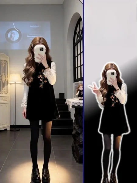 

Ele plus Size Women's Chinese Retro Sle irt Vest Set Casual Long Sve Spring Faion Two-Piece Suit Floral Print