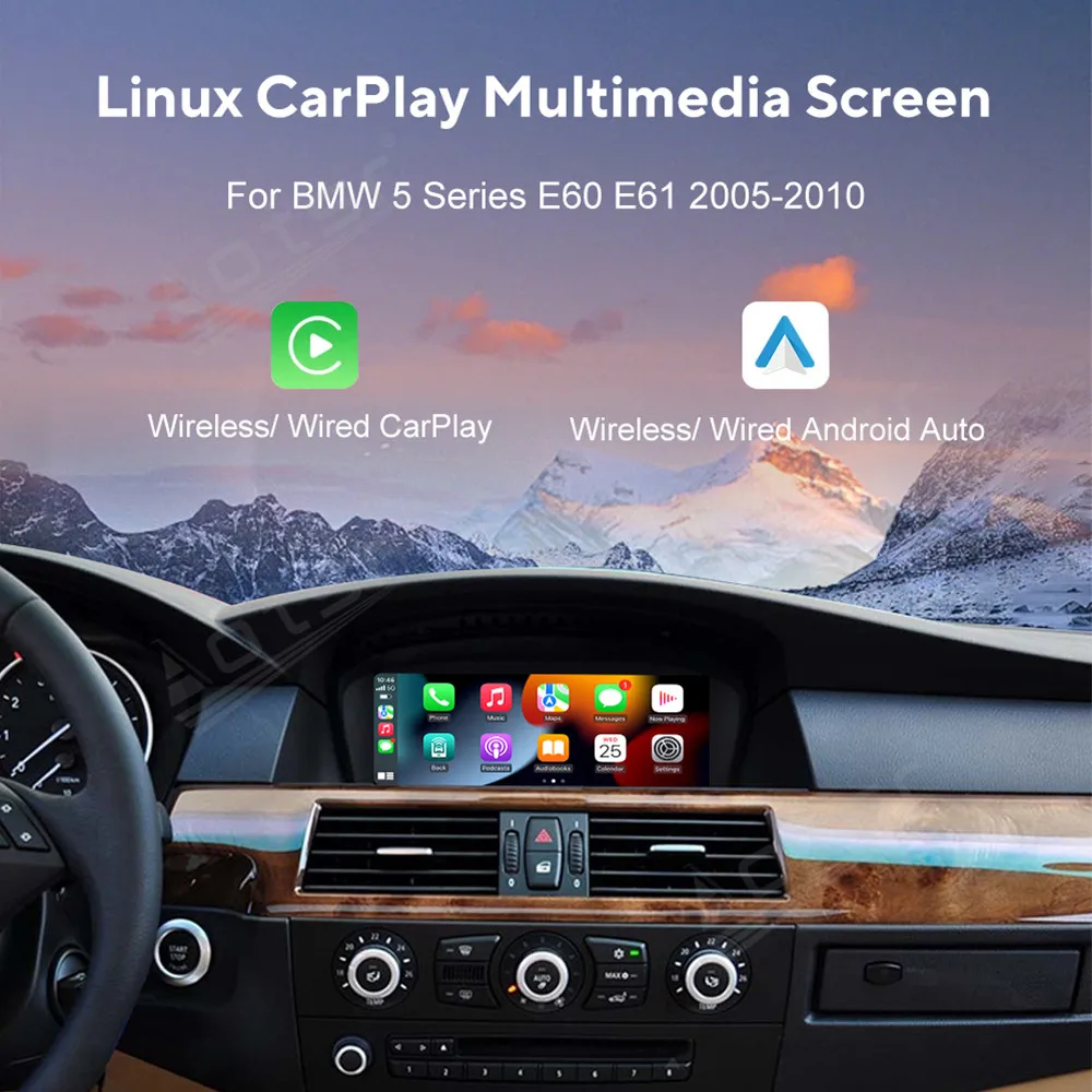 Linux Screen Wireless Apple CarPlay Android Auto HiCar For BMW 5 Series E60 E61 2005~2010 Upgrade The Original Car Mirror Link