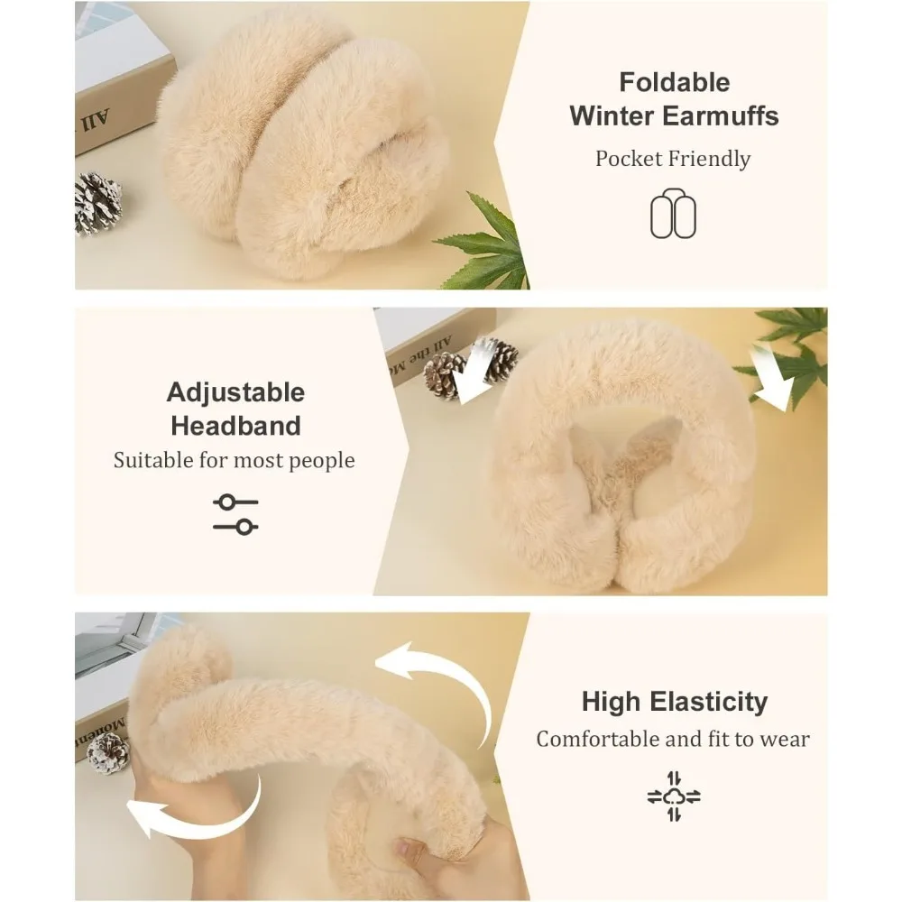 الشتاء الأذن يفشل قفازات للنساء طوي غطاء للأذنين الدافئة فو الفراء رقيق تدفئة يغطي عقال الطقس البارد #4
