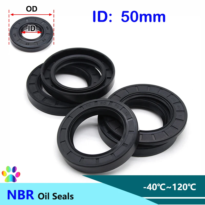 1Pcs Black NBR Oil Seal Gasket ID 50mm TC-50*62/65/68/70/72/75/80/85/90/100/110*7/8/9/10/12mm Nitrile Rubber Shaft Double Lip