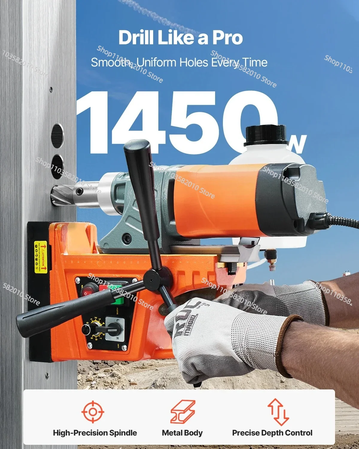 Magnetic Drill 1450W Motor Boring Diameter 2810 lbf Portable Electric Mag Drill Press Variable Speed Drilling Machine