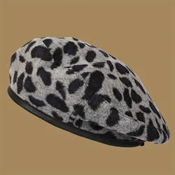 Leopard Print Beret Autumn Retro Women's Hat Winter Casual Fashion Painter's Hat Windproof and Warm Pumpkin Hat