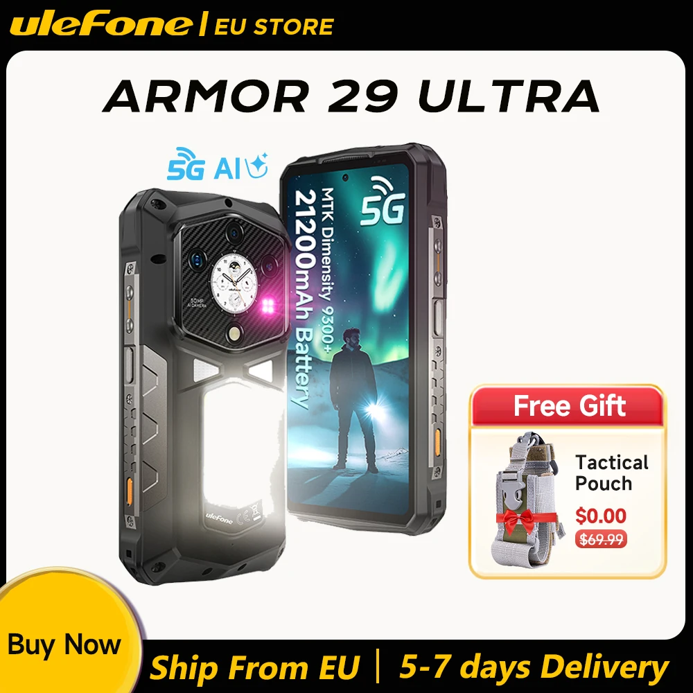 Ulefone Armor 29 Ultra 21200mAh 5G AI téléphone robuste dimension 9300 + 1 to ROM 64MP Smartphone Android 15 double écran 120Hz NFC