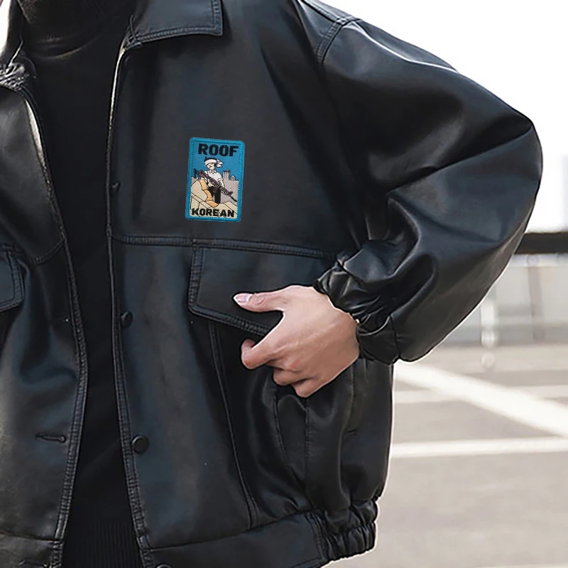Roof Korean Hook and Loop Embroidery Patches Badges Emblem 10*6.3cm Accessory  Souvenir Use For Bags Jacket
