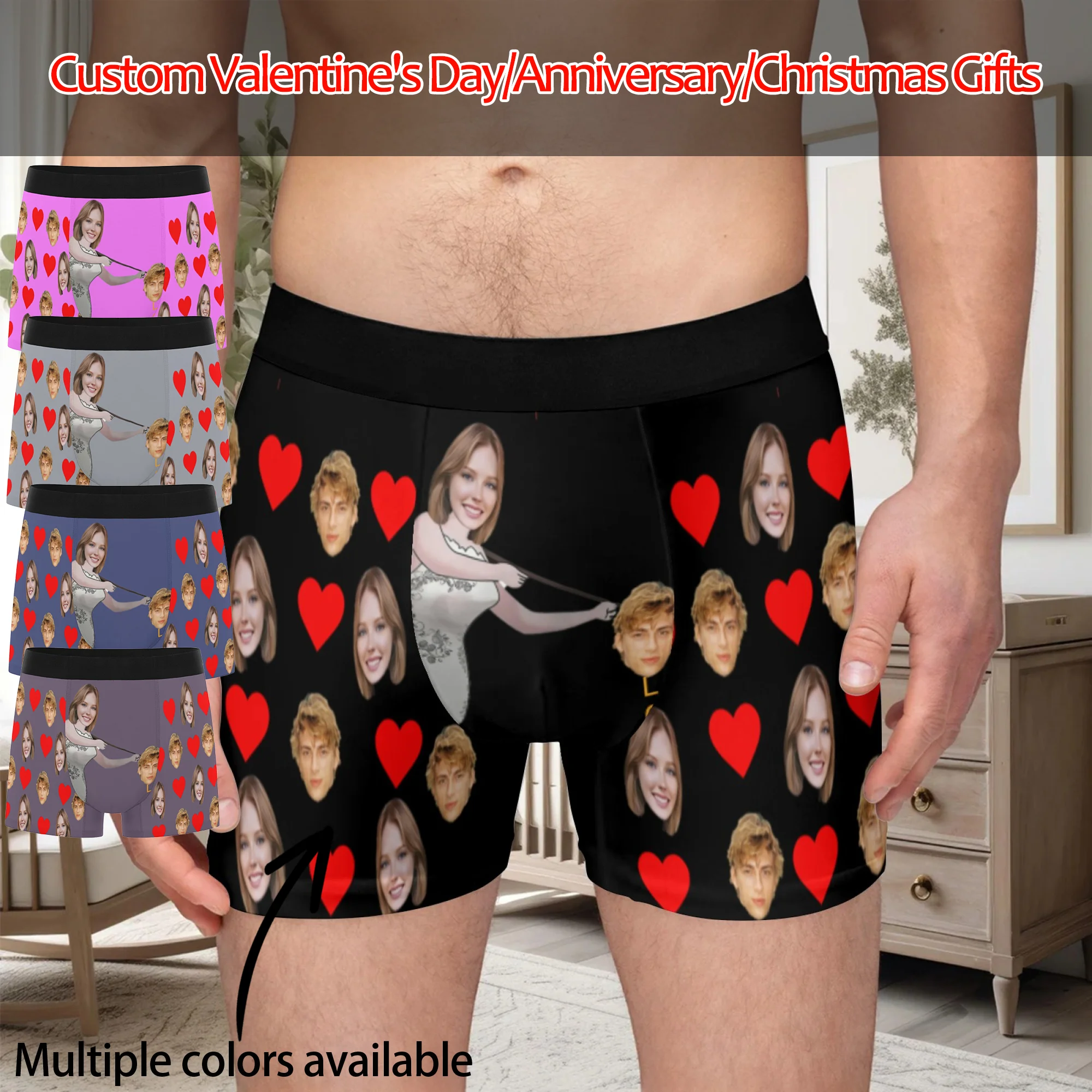 

Персонализированные трусы-боксеры с фото на заказ, мужские трусы на День святого Валентина, подарок мужу, подарок на годовщину для папы