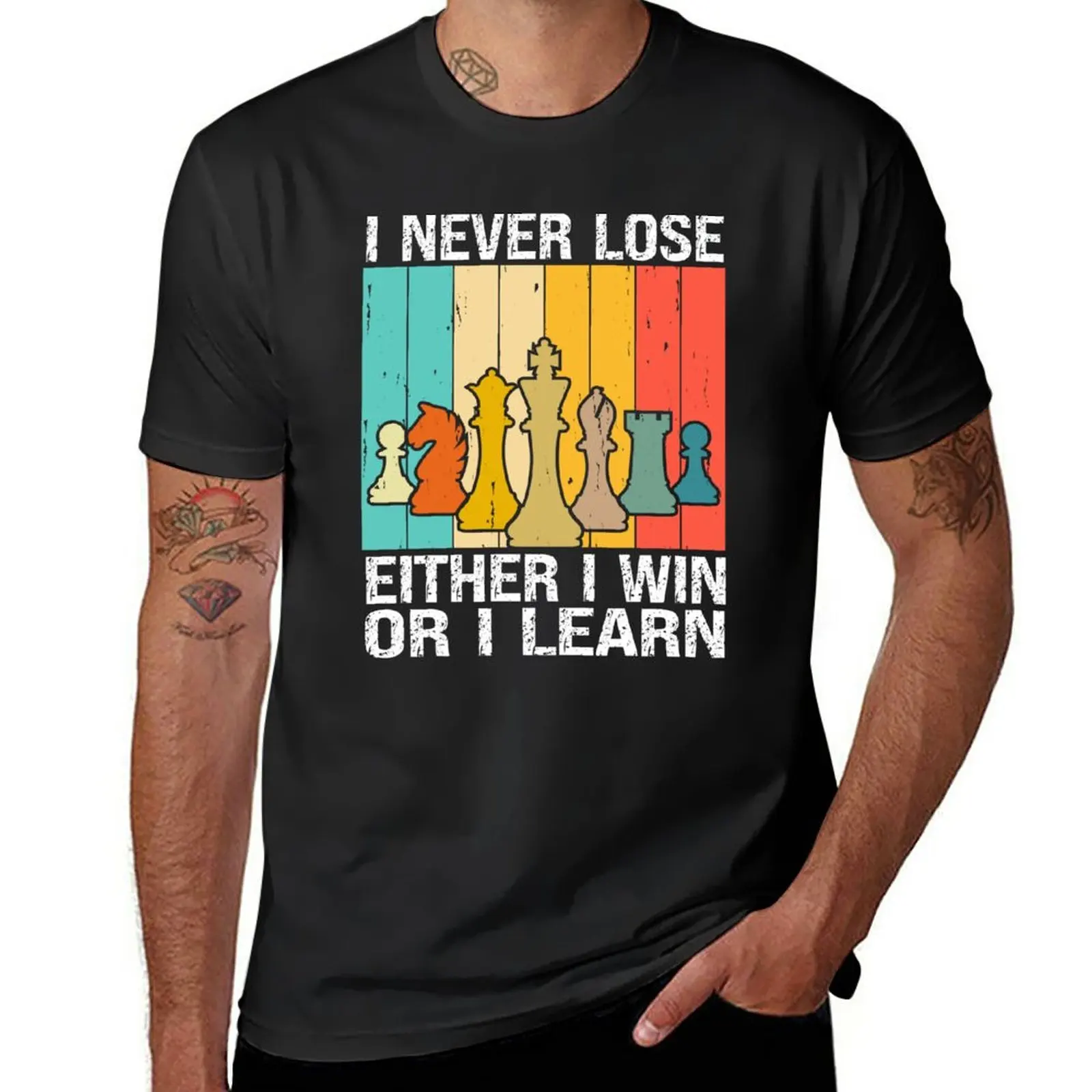 

Chess Design I never lose I either win or learn T-Shirt summer tops sweat shirts Tee shirt blank t shirts tshirts for men