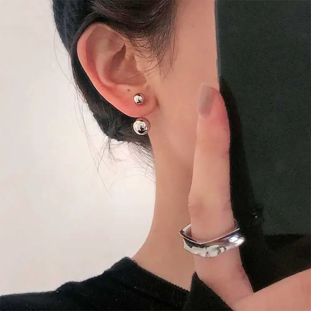 Elegant Korean Double Balls Back Hanging Alloy Round Stud Earrings Female Earrings Ball Earring Fashion Jewelry