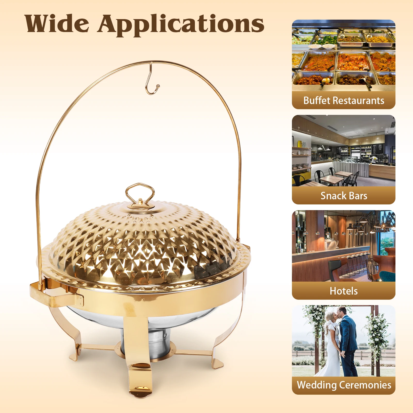 

4Pcs Round Buffet Chafer Wear Resist Hanging Lid Dining Stove Large Capacity Buffet Server Warmer Set for Banquet Wedding Party