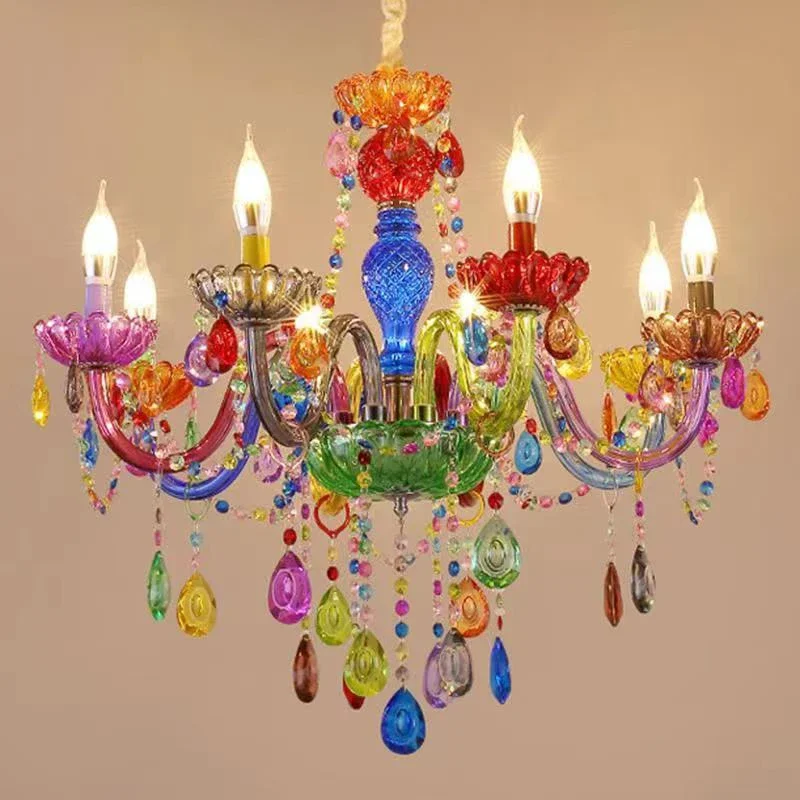 European Color Crystal Chandelier LED Fashion Art Children's Room Living Room Restaurant Bedroom Girl's Room Pendent Lamp