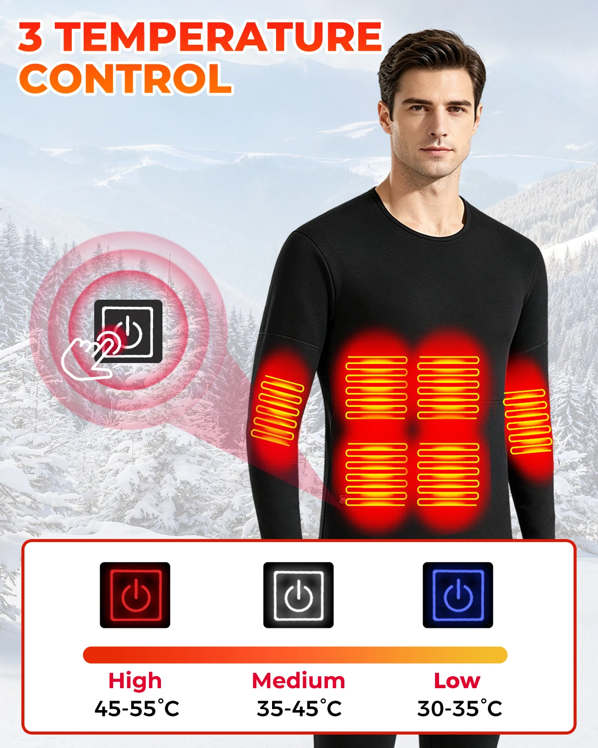 Winter Heated Underwear Suit 28 Heating Areas USB Thermal Warm Cotton Tops Pants for Outdoor Motorcycle Skiing Fishing Riding