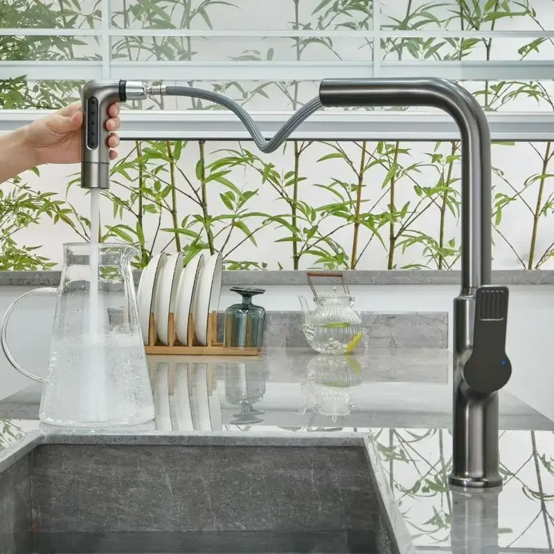 

All-Copper Pull-Out Faucet - Hot/Cold Kitchen Sink Faucet with Splash Proof - Rotating Mixer Tap for Balcony & Sink