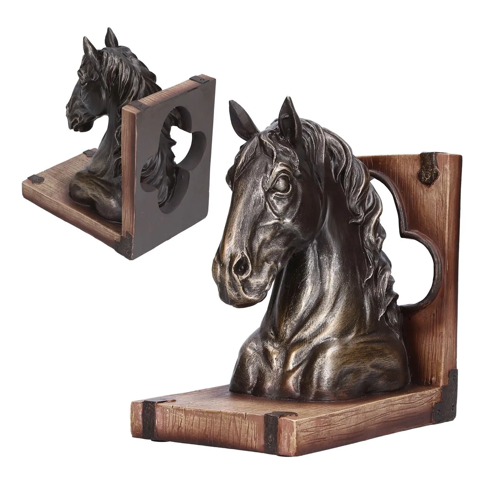 Elegant Resin Horse Head Bookends - Multifunctional Home Office Decor for Living Room