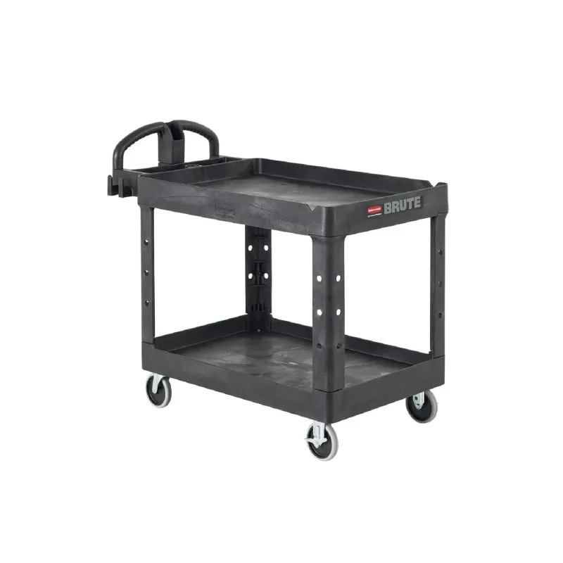 

Commercial Products 2-Shelf Utility/Service Cart, Medium, Lipped Shelves, Ergonomic Handle, 500 Lbs Capacity