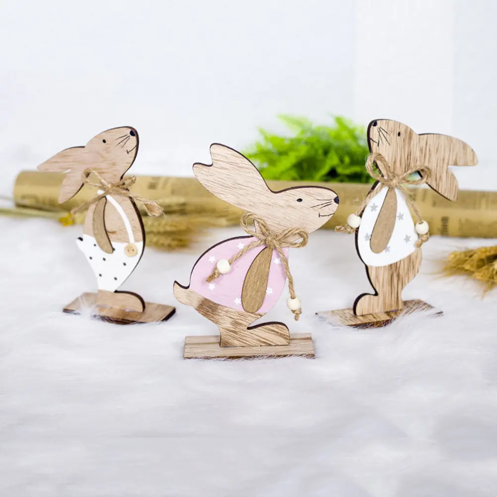 Handmade Wooden Easter Rabbit Decoration with Long Ears Colorful Pattern Ideal for Home Interior Decor Fun Gift Spring