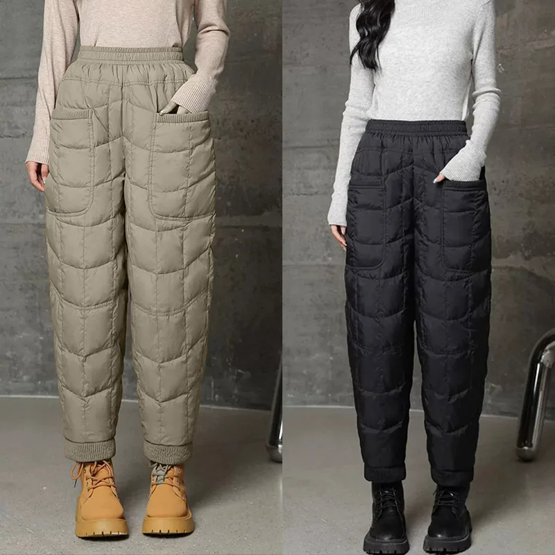 

New 2025 Women's Casual Loose Thickened Harlan Pants plus Size Cotton Warm Trousers for Short People High Waist Straight Leg