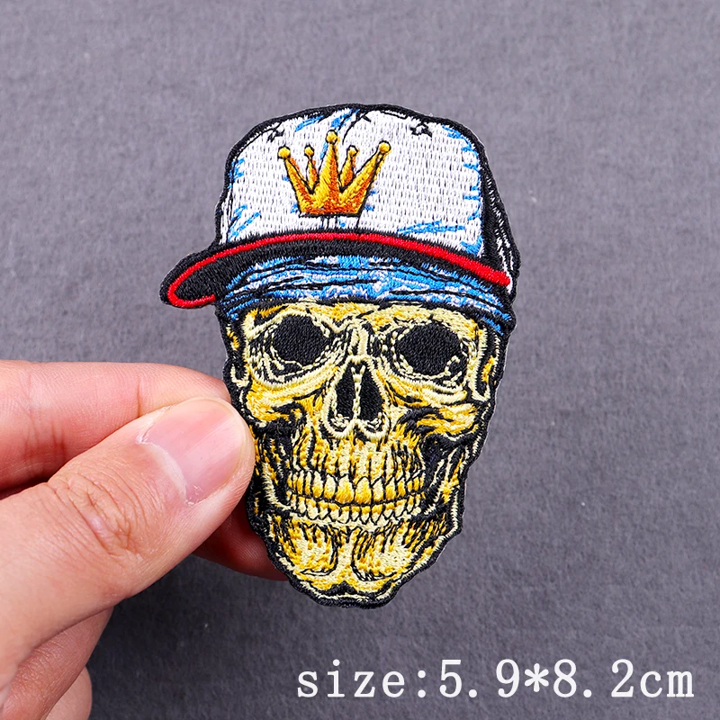 Punk Skull Embroidered Patches For Clothing Hip Hop Patch Iron On Patches For Clothes Grim Reaper Embroidery Patch Stripe Badges