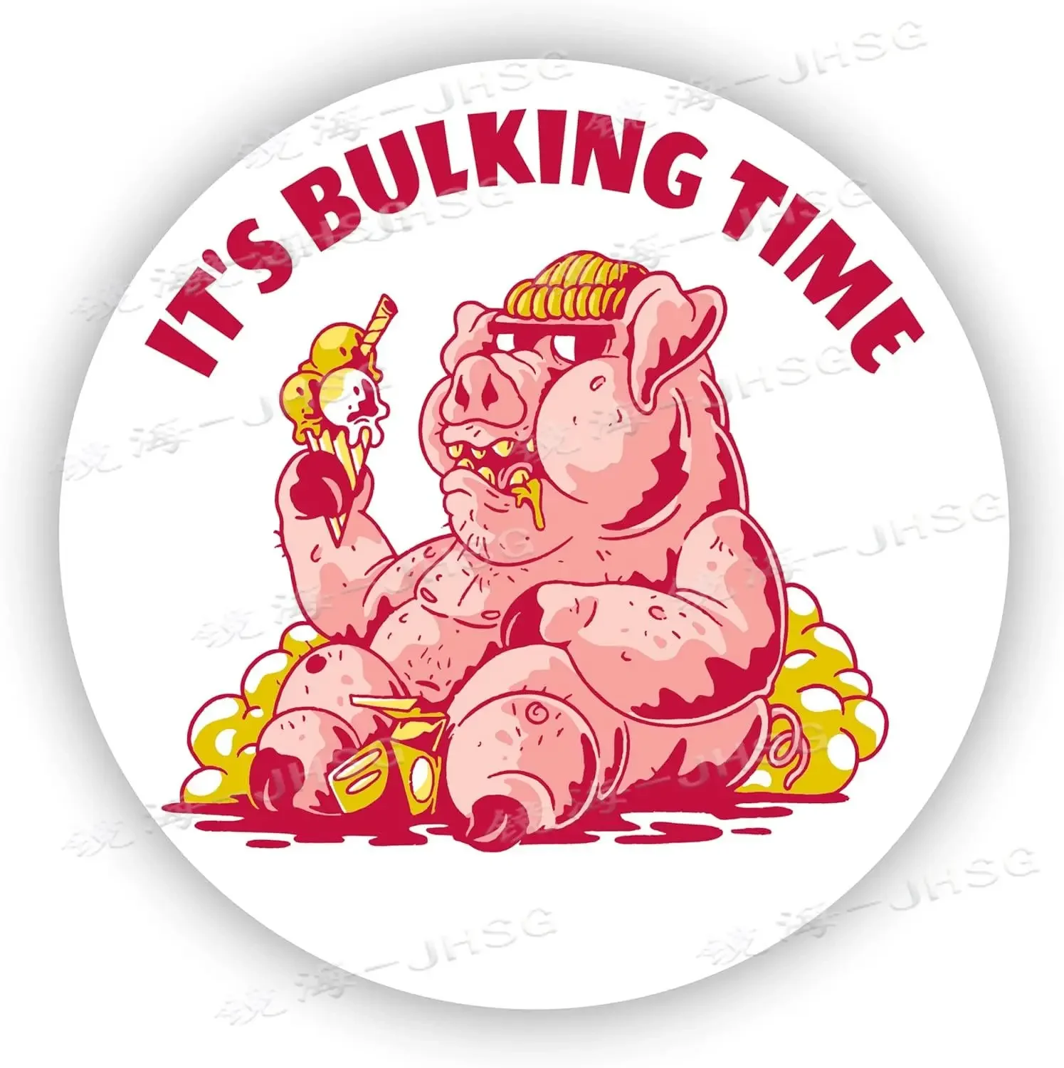 

Big Hungry Pig Eating It Bulking Time Animal Fun Sticker Vinyl Waterproof Decal Suitable for Mobile Phones and Laptops