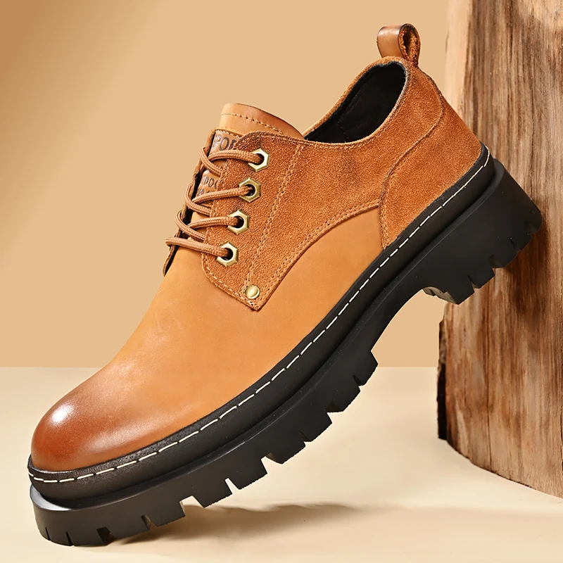 

Высокие мужские ботинки, мотоциклетные ботинки спецодежды в британском стиле, летние черные ботинки с боковой молнией, мужские ботинки из мягкой кожи со средней посадкой