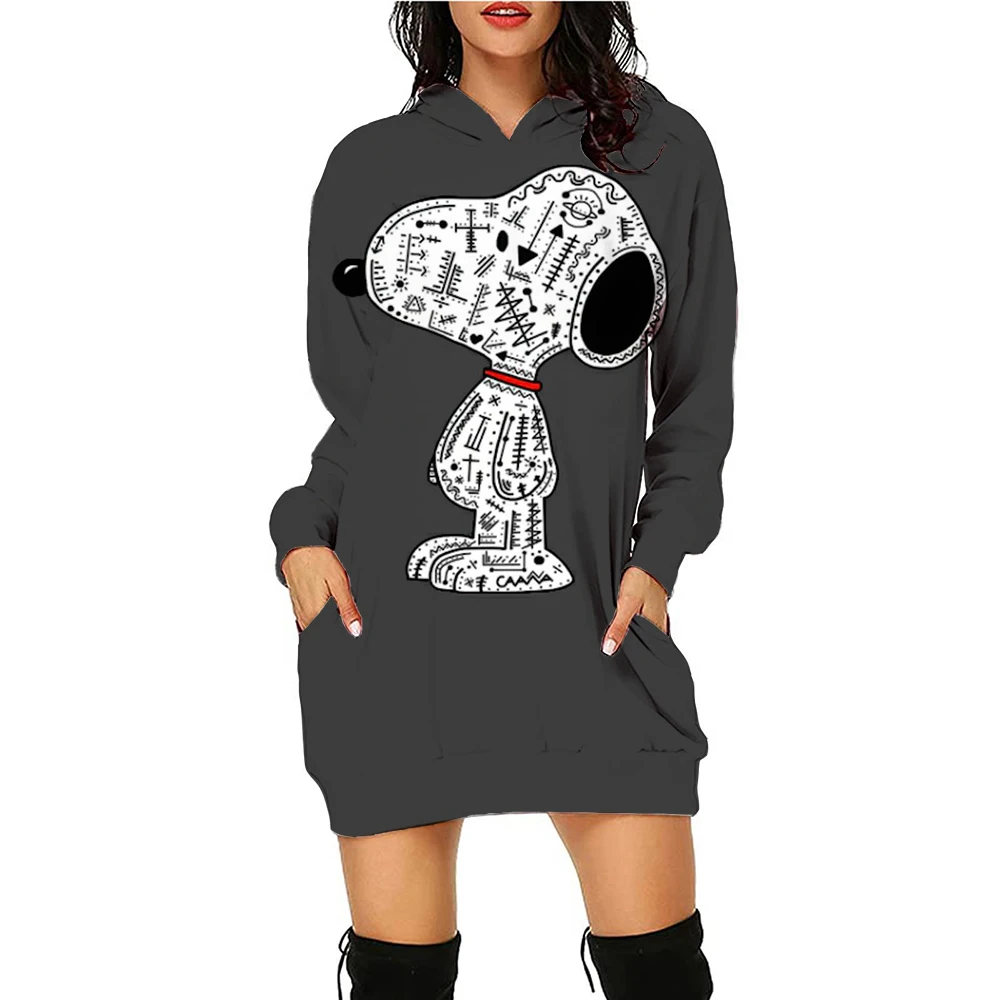 Disney Y2k Sweater Dress Kawaii Hoodie Snoopy Printed Women\'s Elegant Dress Minnie Mouse Fashion Women Knee length Sexy Long Sle