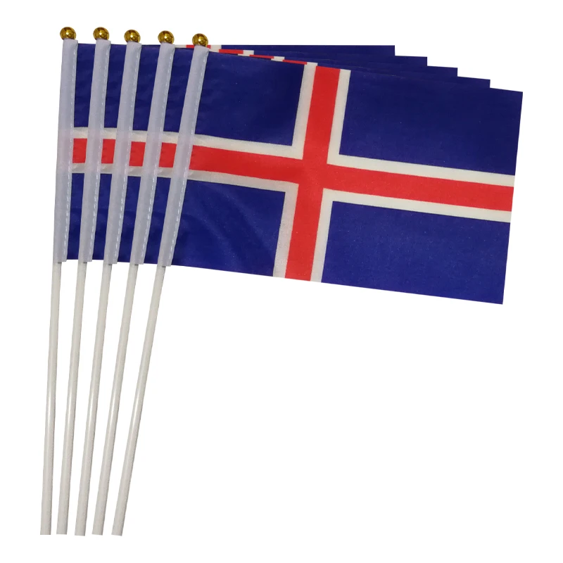 

xvggdg 100pcs 14 * 21cm Iceland hand flag Iceland Hand Waving National Flag