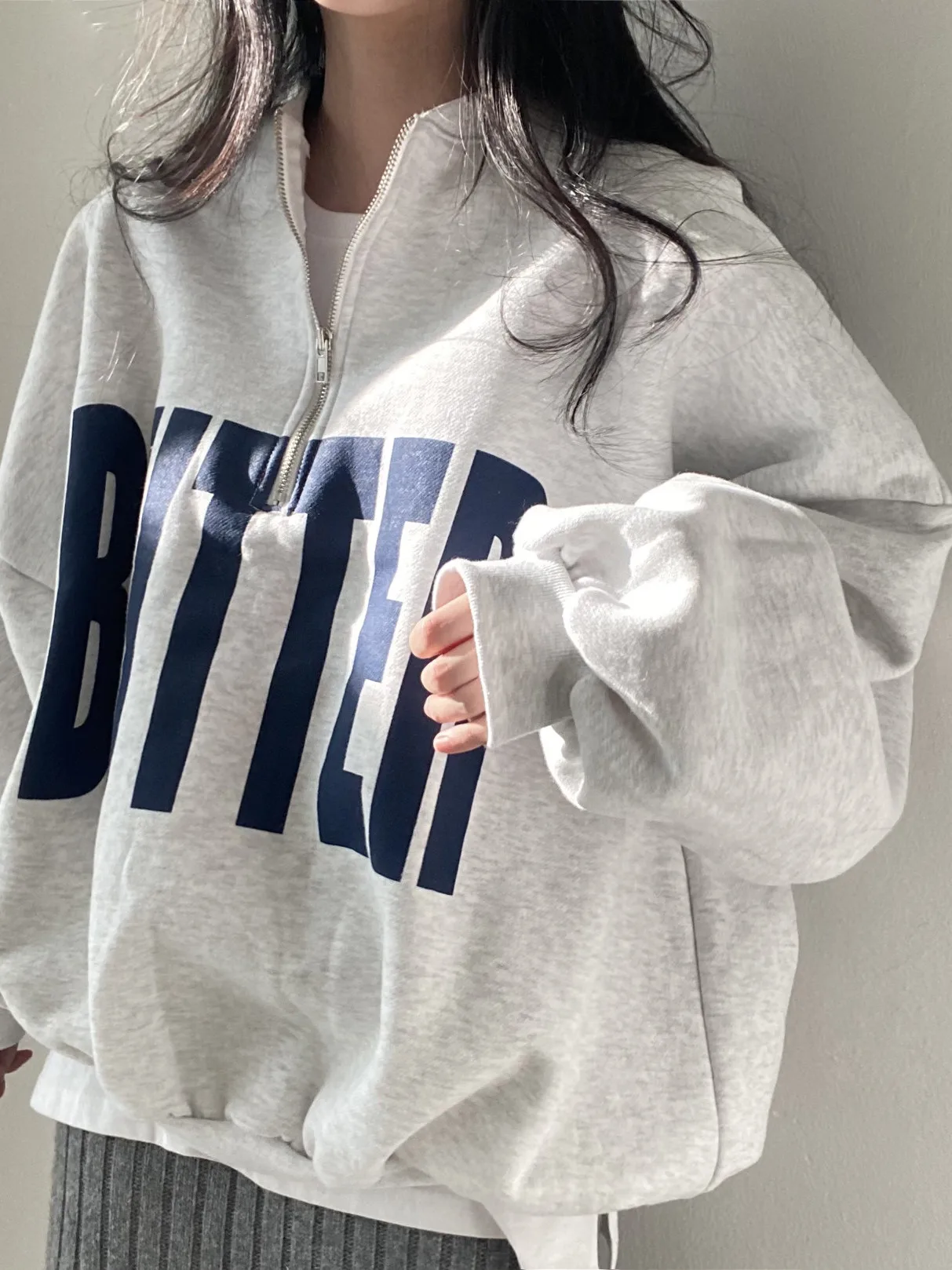 Chic Autumnal Loose Fit Long Sleeve Hoodie Women's Korean Style Letter Print Design Versatile Stand Collar Casual Streetwear