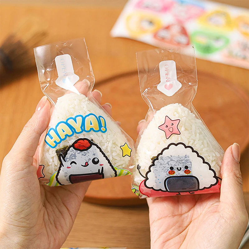 

50Pcs Cartoon For Triangle Rice Ball Packaging Bag Nori Onigiri Sushi Bag With 2 Onigiri Mold And 50 Stickers Sushi Making Mold