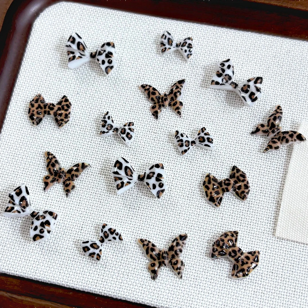Honorable estampado de leopardo Bowknot encanto mariposa patrón de rejilla pajarita cinta francesa decoración de uñas accesorios de herramientas de manicura