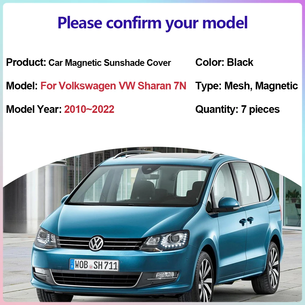 Car Magnetic Sunshade for Volkswagen VW Sharan 7N SEAT Alhambra 2010~2022 Side Window Sun Visor Mats Windshield Mesh Accessories