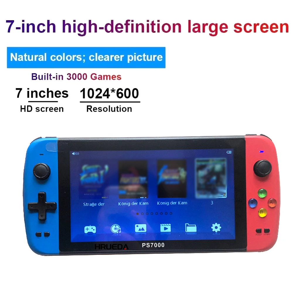 

PS7000 7 inch Handheld Portable Game Console with 2 gamepads 64GB 5000 free games 100 ps1 games for MAME/CPS/SegaMD