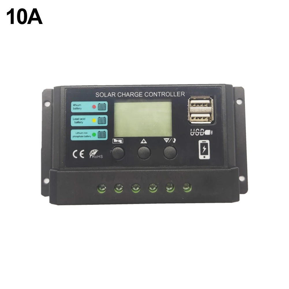 12V 24V Solar Charge Controller 10A 20A 30A with LCD Display and USB Output for Acid and Lithium Battery Systems