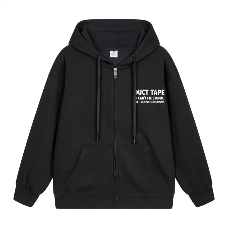 

Men's Zip-Up Hoodie Black Hoodie With White Text 2025 New Style Casual Couples’ Style Casual and Loose