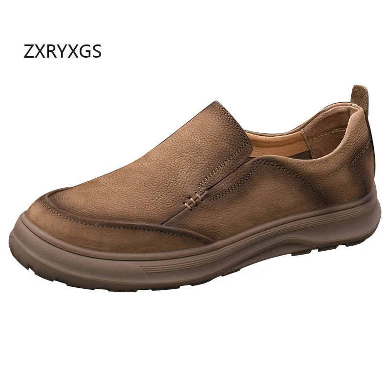 ZXRYXGS Top Cowhide Men Shoes 2025 Autumn New Lightweight and Versatile Soft Soled Flat Shoes Casual Sneakers Man's Trend Shoes