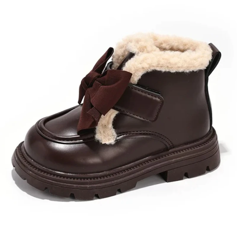

Winter Girls Princess Ankle Boots Fleece Lined Warm Children's Leather Snow Boots Soft Sole Anti-slip Toddler Kids Casual Shoes