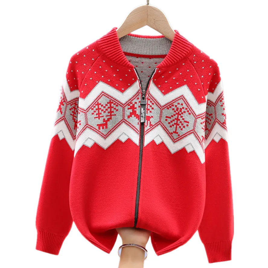 

Teenager Boys Knitted Cardigan Spring Christmas Clothes Autumn Winter Kids Zip Sweater For Children's 4-15 Years Knitwear Coat