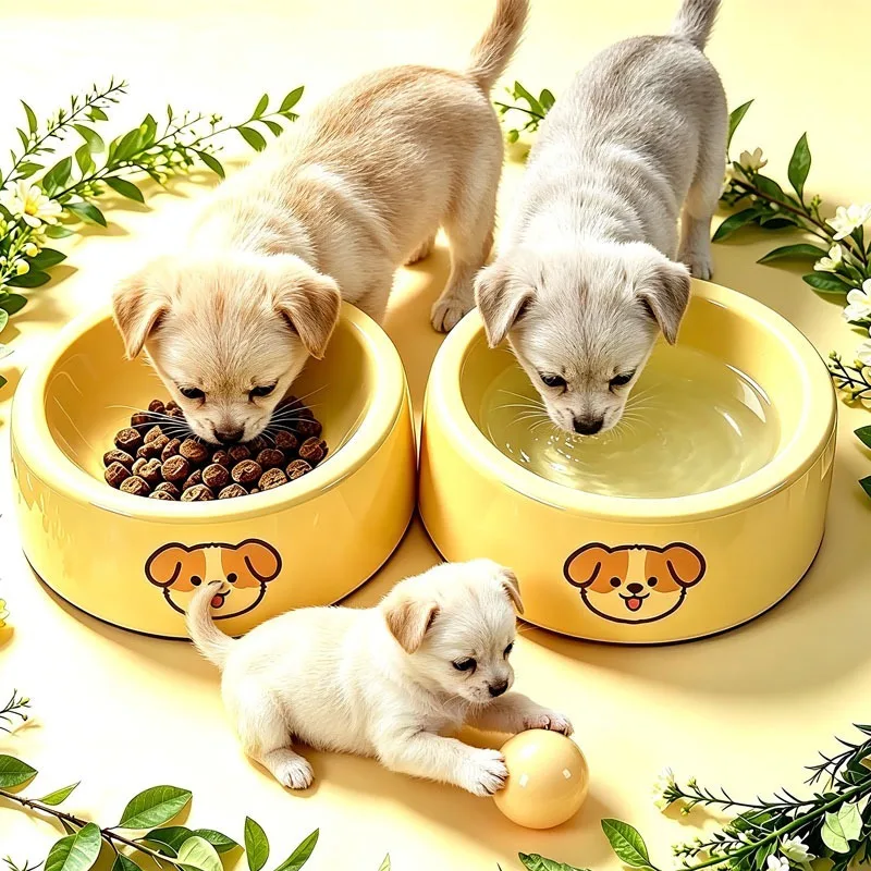 Dog Cat Bowl Non-Slip Anti-Tip Pet Food Water Feeder Dish Durable Easy-to-Clean Modern Simple Design Puppy Kitten Supplies