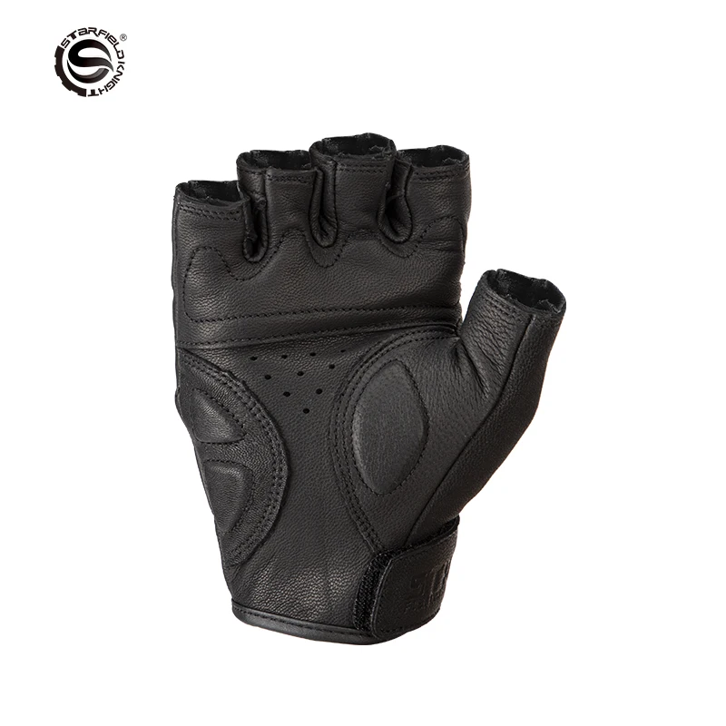 Star Field Knight Black Half Finger Motorcycle Gloves Summer Breathable Cycling Gears Real Goat Leather Gloves Wear-resistant