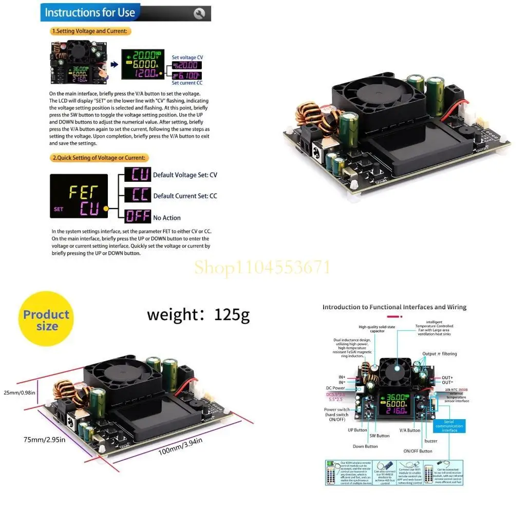 Best Seller XY3606B 216W Step-down/up Adjustable Voltages Regulated Power Supply Solar Charging Module with LED Display