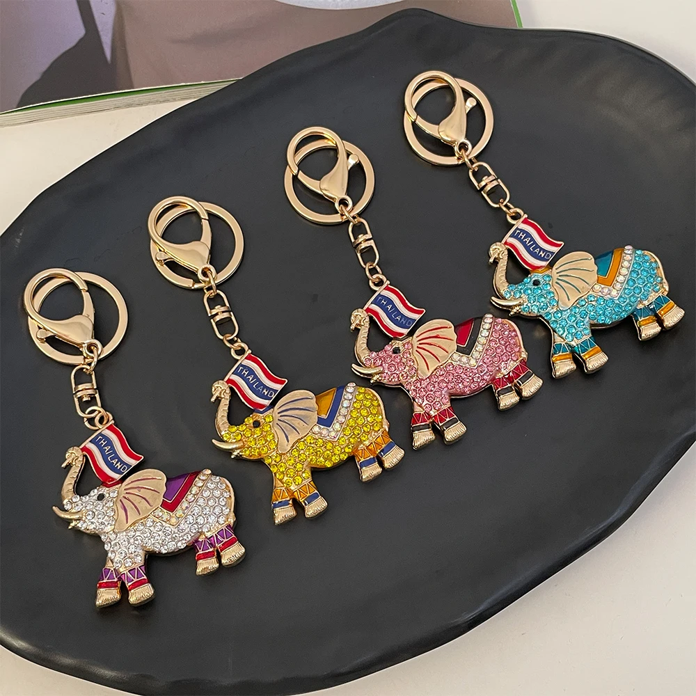 Luxury Crystal Elephant Keychain Women\'s Handbag Pendant Thailand Travel Souvenir Gift