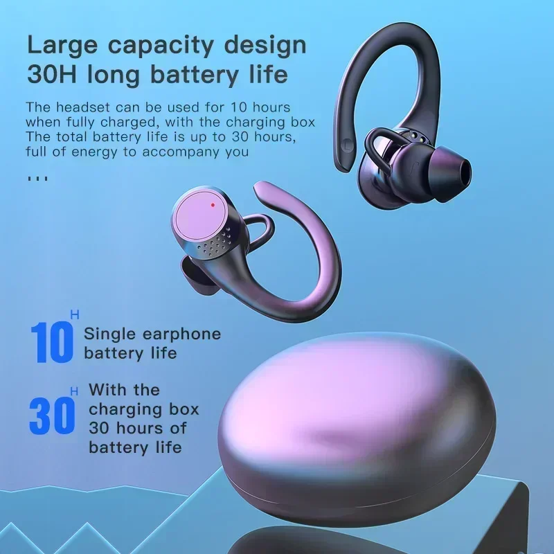 

Noise Reduction Microphone Earphone Sports Headsets Led Headphone Wireless Earbuds 10H HiFi Music Time TWS Bluetooth 5.2 Earhook