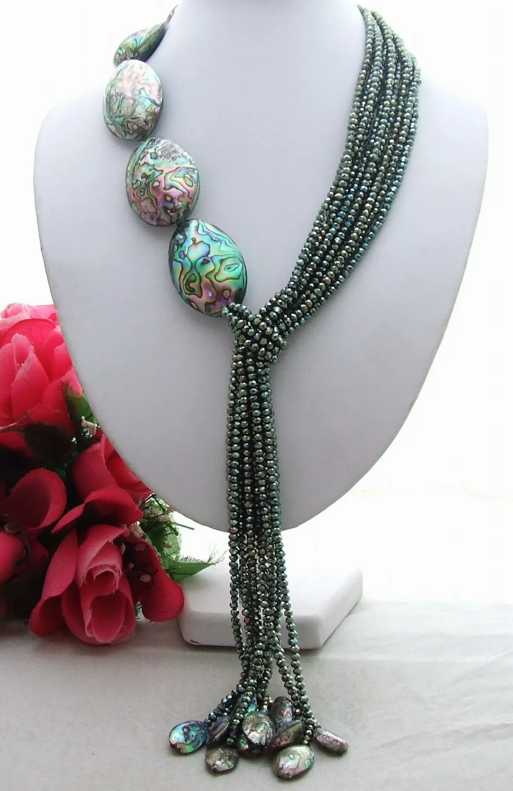 

Natural Paua Abalone Shell&Crystal Necklace