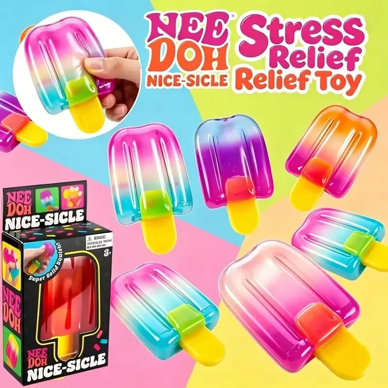 Needoh Nice‑Sicle Popsicle Fidget Squeeze Toy TPR Transparent Gradient Stretchable Sensory Autism ADHD Anxiety Relief Desk Toy