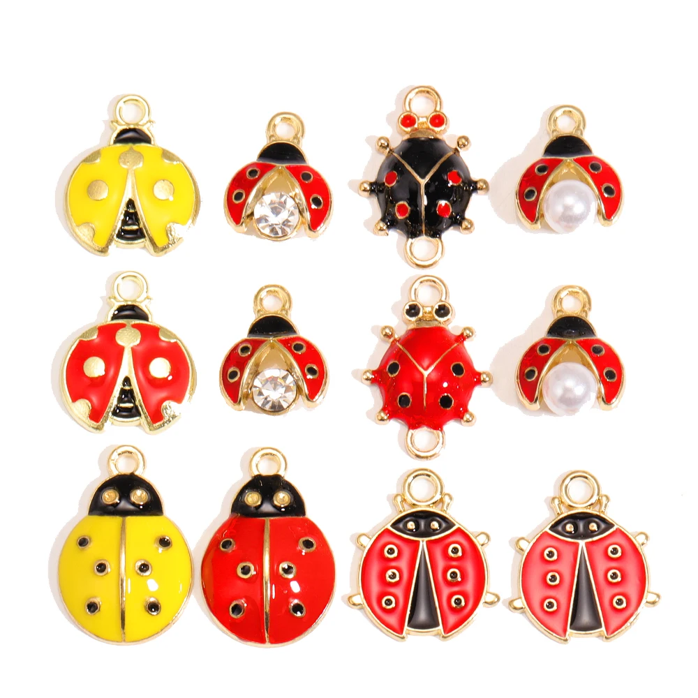 10 pçs 3d mini joaninha liga esmalte encantos bonito animal pingente para colar pulseira brincos diy jóias produtos artesanais