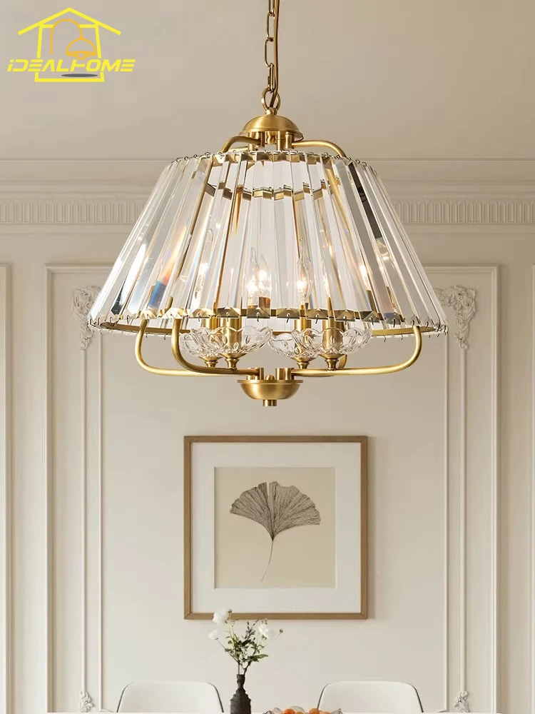 American Luxury Fashion Copper Crystal Pendant Lights LED E14 French Simple Atmosphere Hanging Lamp Bedroom Study Restaurant Bar