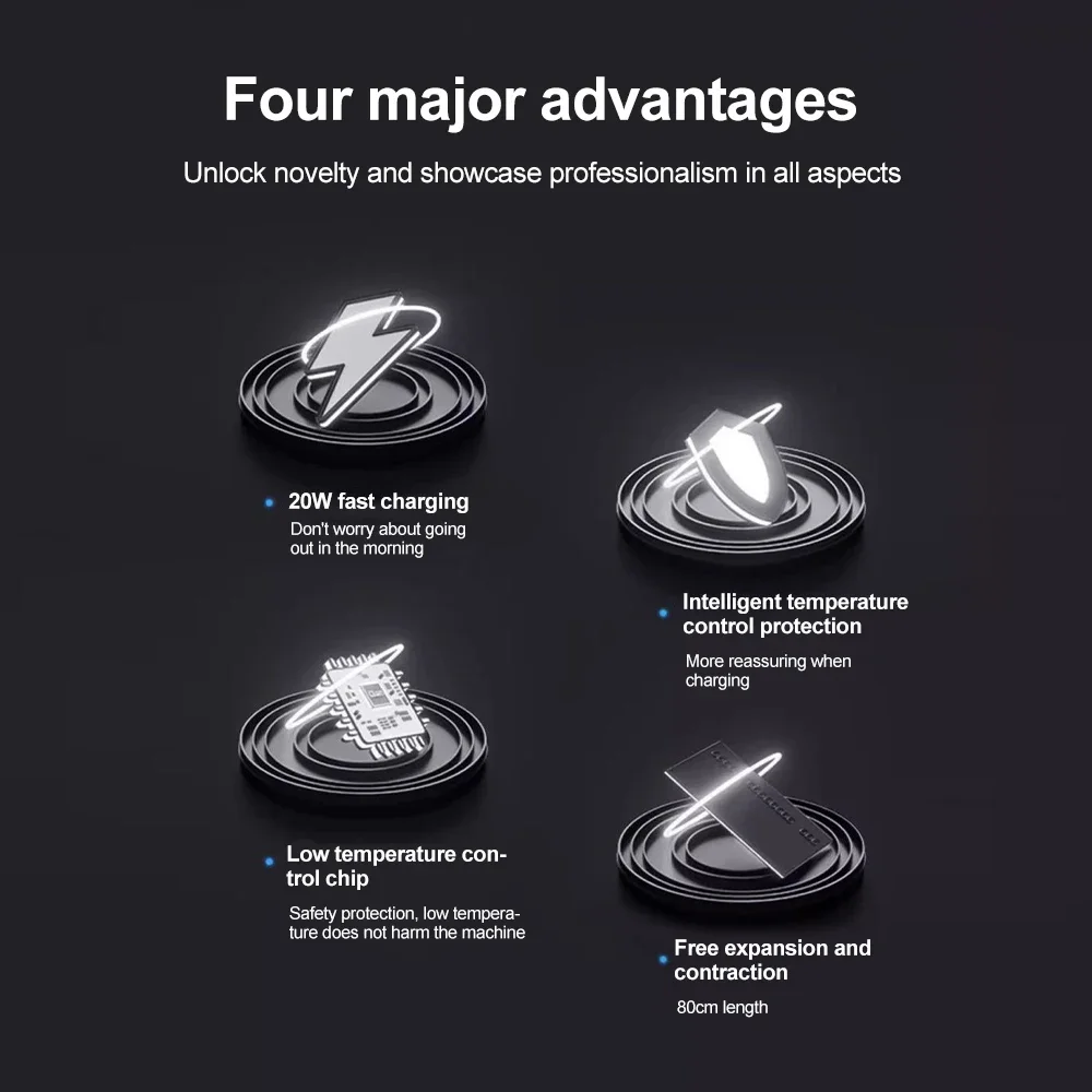 120 واط شاحن سيارة قابل للسحب 5 في 1 شاحن سيارة سريع مع الإضاءة المحيطة USB نوع C كابل سريع الحبل ولاعة السجائر محول