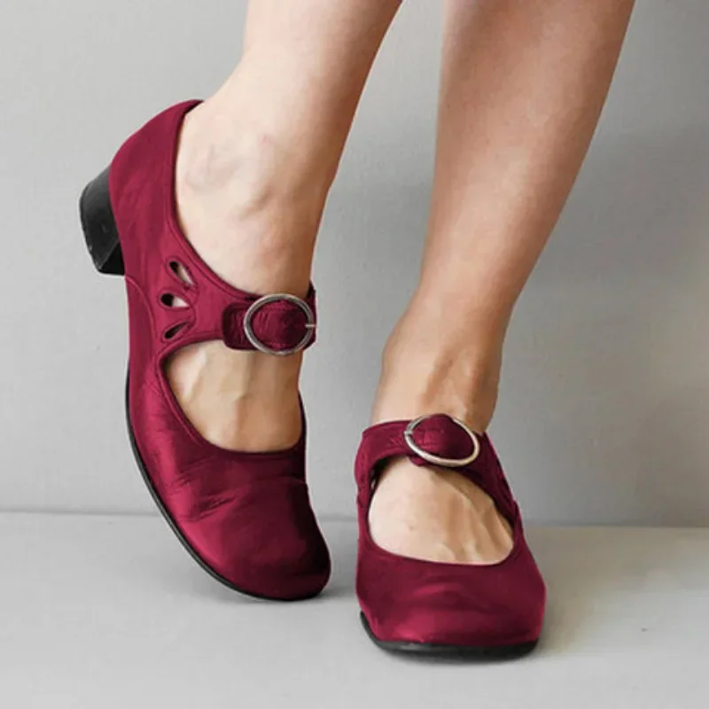 Large Size 40-43 Women\'s Shoes High Heels Spring 2024 New Low Heel Buckle Shallow Single Shoes Heels
