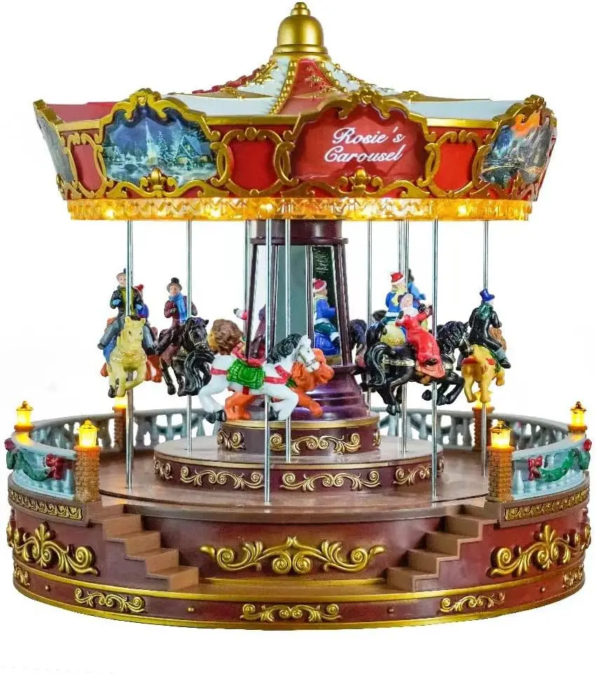 

Christmas Carousel Decoration, 14inch Large Size with Music and Lights for Realistic Holiday Atmosphere