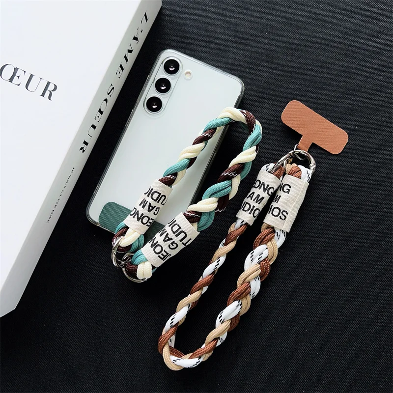 Cordão para celular feito à mão, pulseira grossa curta, masculino e feminino, corrente para caminhadas ao ar livre, chaveiro, cordão resistente
