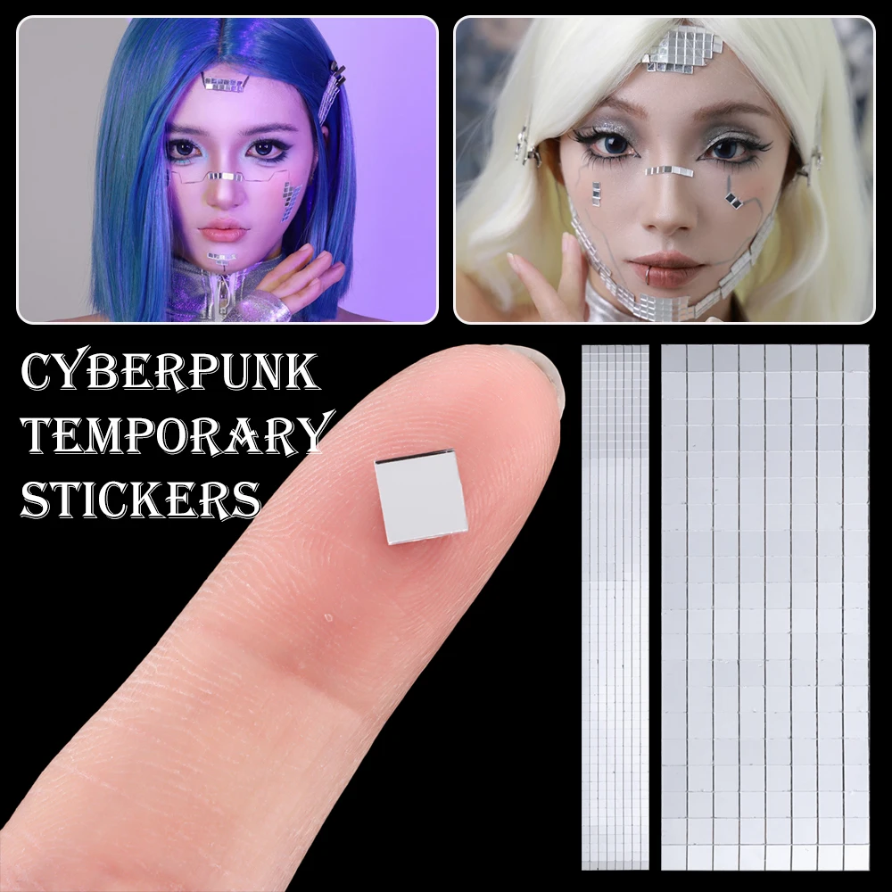 

New Silver Temporary Stickers Techwear Waterproof AI Future DIY Makeup Sticker Glitter Face Stickers Cosplay Accessories
