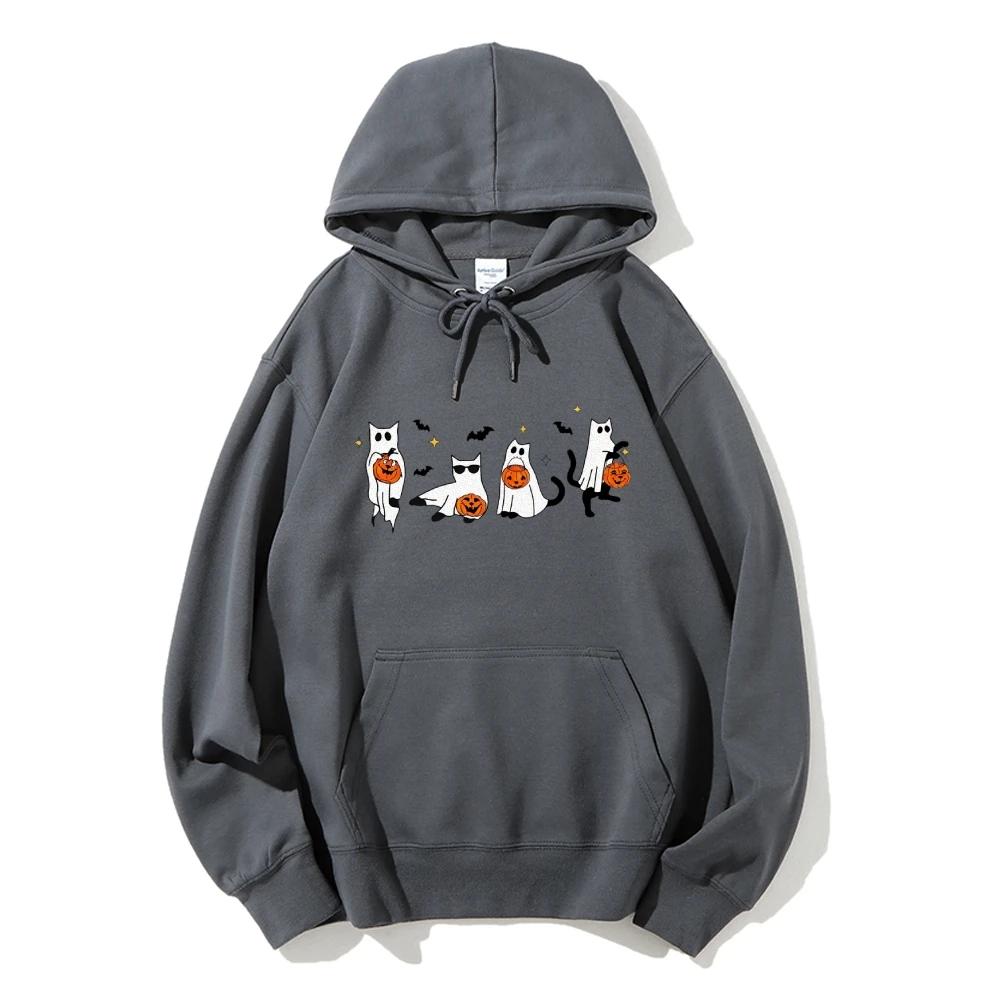Women’s Funny Сute Ghost Cat Halloween Black Kitten Lover Comfort Colors Hoodie Autumn Winter Spooky Season Graphic Sweatshirt