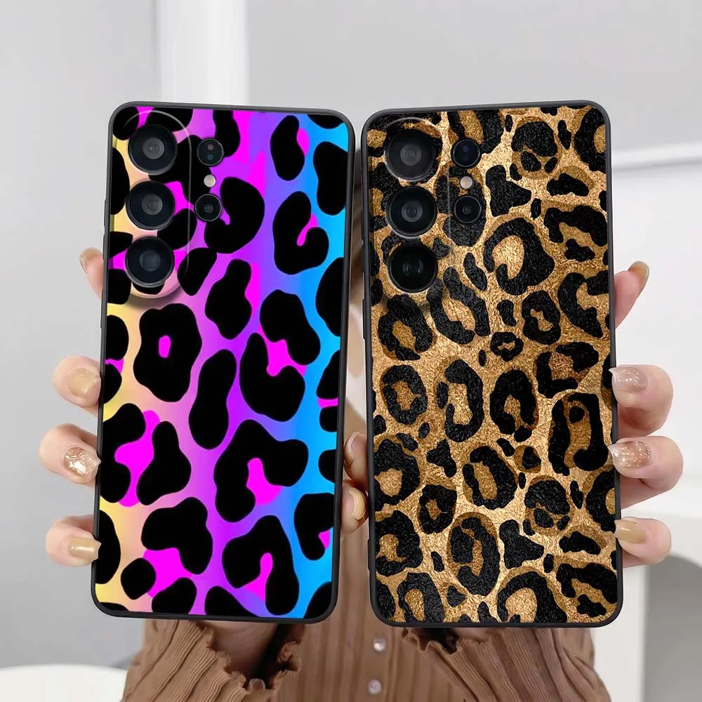 Leopard Print Pattern For Samsung Galaxy S26 S25 S24 S23 S22 S21 S20 Pro Edge Ultra Plus FE 5G Black Cover Phone Case
